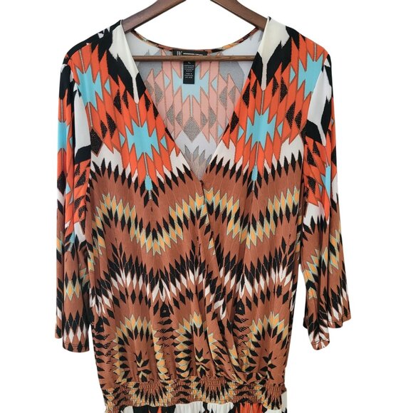 INC International Concepts Aztec Print V-Neck Romper Size XL 3/4 Sleeve Pockets - Picture 5 of 8